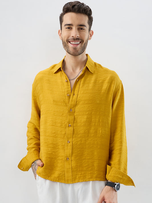 Sunlit Golden Aura Horizontal Textured Boxy Fit Crop Shirt