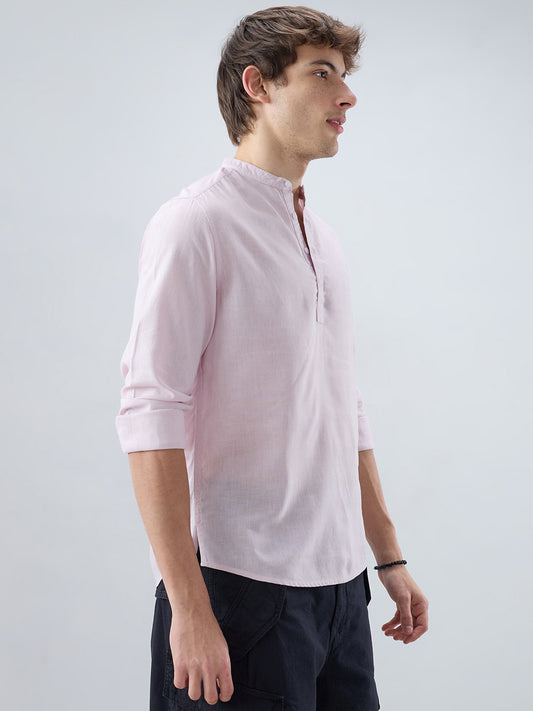 Premium Baby Pink Slub Textured Linen Blend Kurta