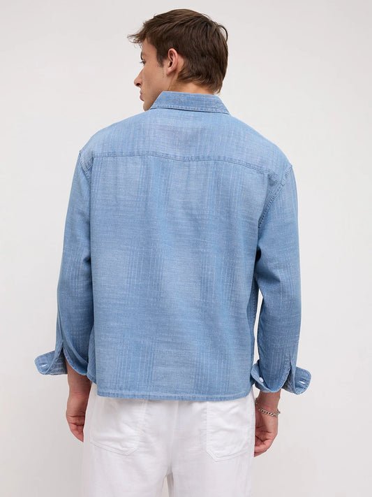 Luxe Denim Checks Boxy Fit Crop Shirt