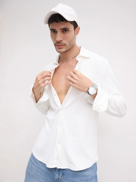 Snow White Mini Checks Textured Knitted Shirt