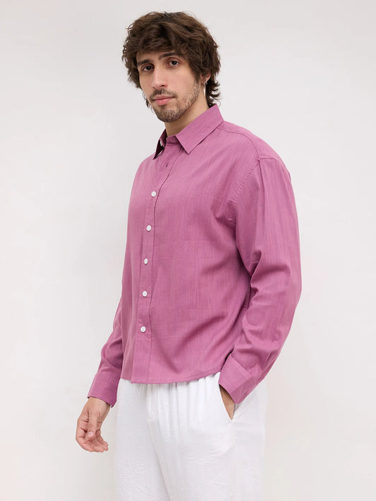 Turkish Rose Pink Fine Textured Boxy Fit Crop Shirt