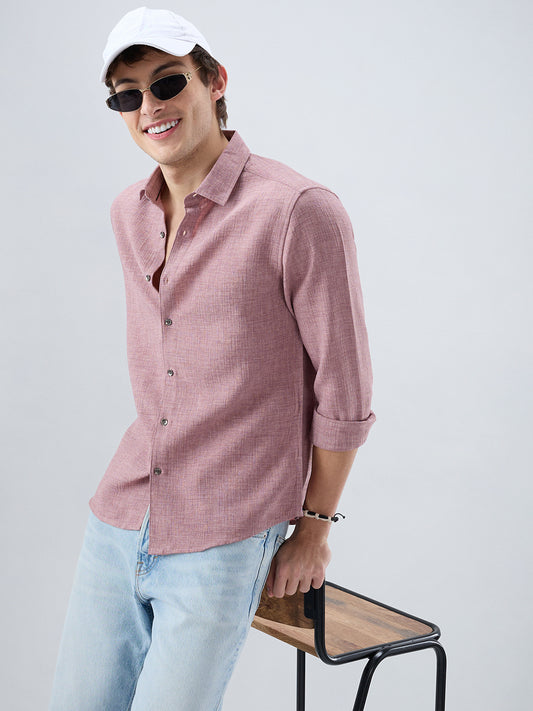 Dusty Mauve Refined Slub Textured Shirt