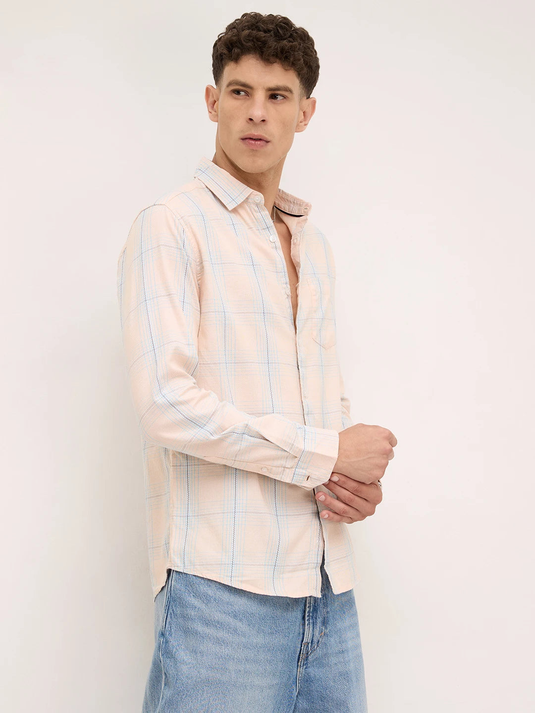 Peach Mist Skyline Checks Shirt