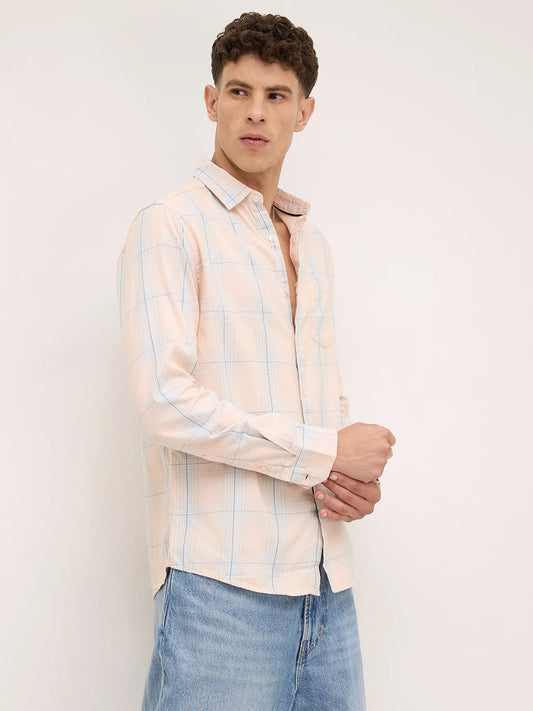 Peach Mist Skyline Checks Shirt