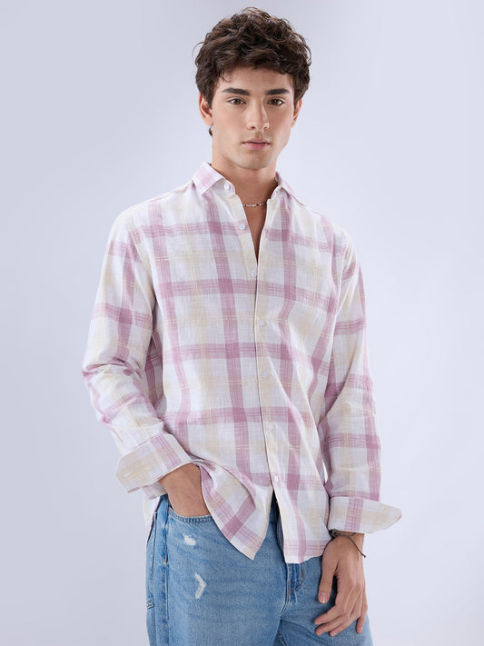 Soft Pink Fine Weave Plaid Checks Shirt