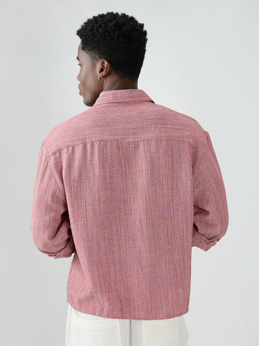 Elegant Brick Red Textured Boxy Fit Crop Shirt