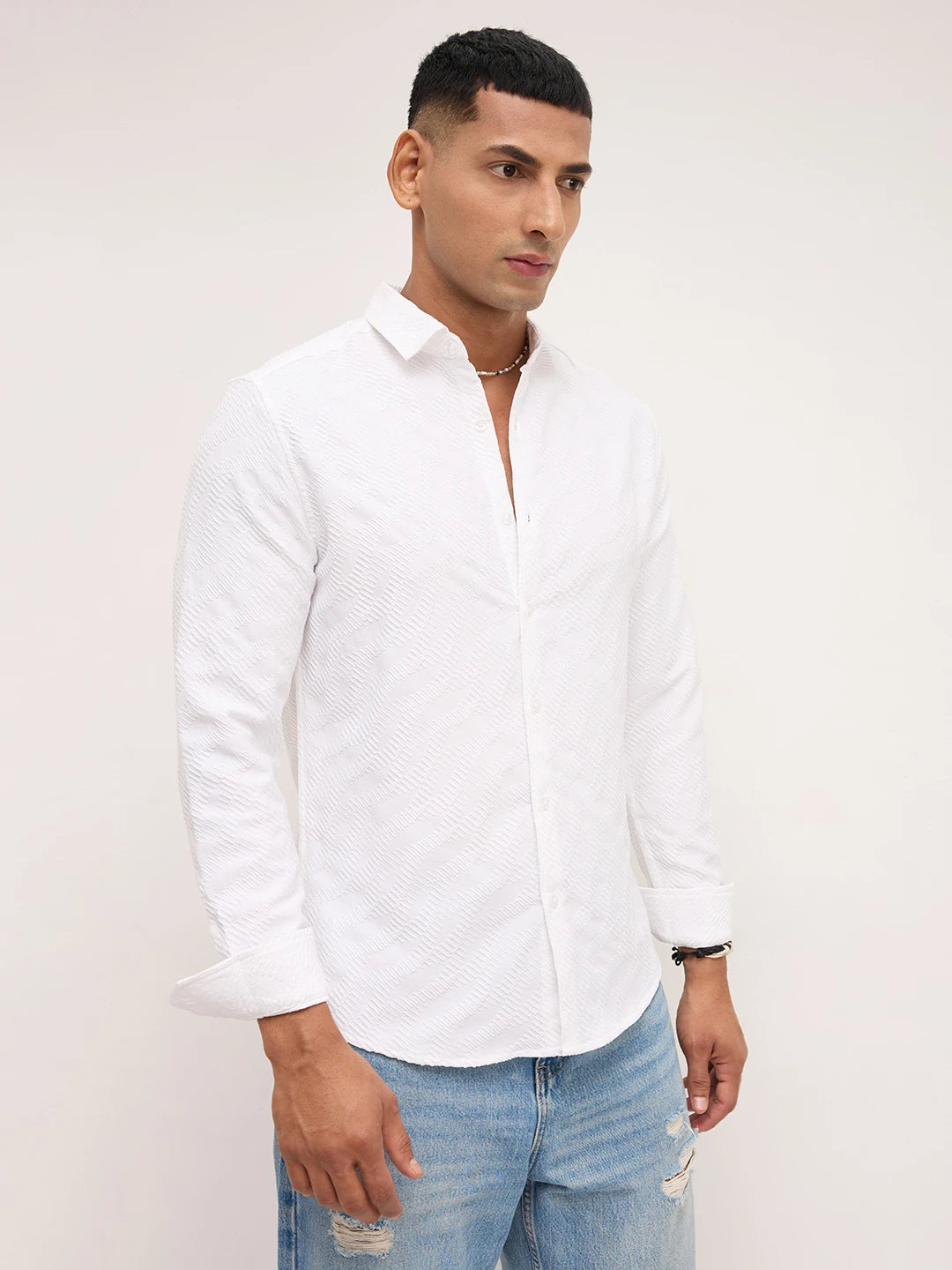 Pearl White Contour Weave Shirt