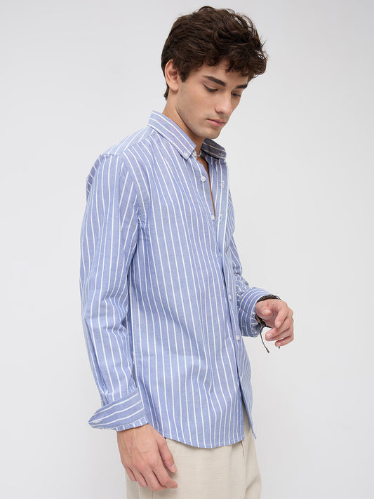 Blue & White Candy Striped Button-Down Collar Oxford Shirt