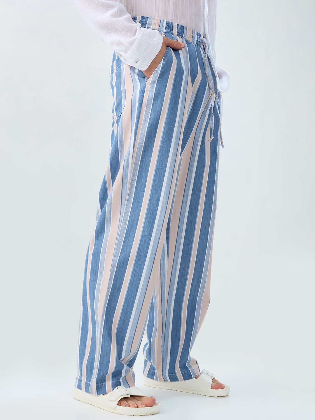 Multi-Tone Denim Striped Straight Fit Trousers