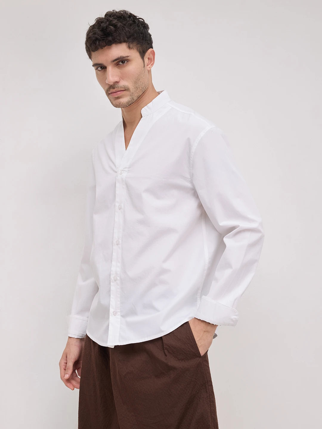 Soft Morning White Stand Collar Oversized Shirt