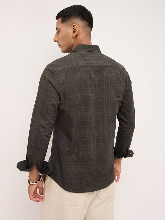 Forest Green Checks Double Cloth Shirt