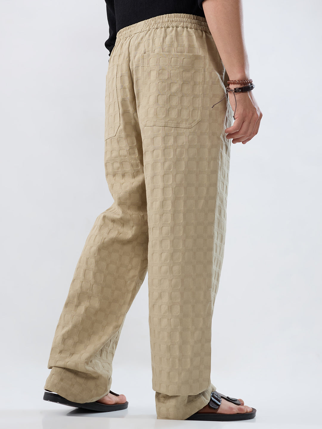 Light Khaki Square Emboss Straight-Fit Trousers