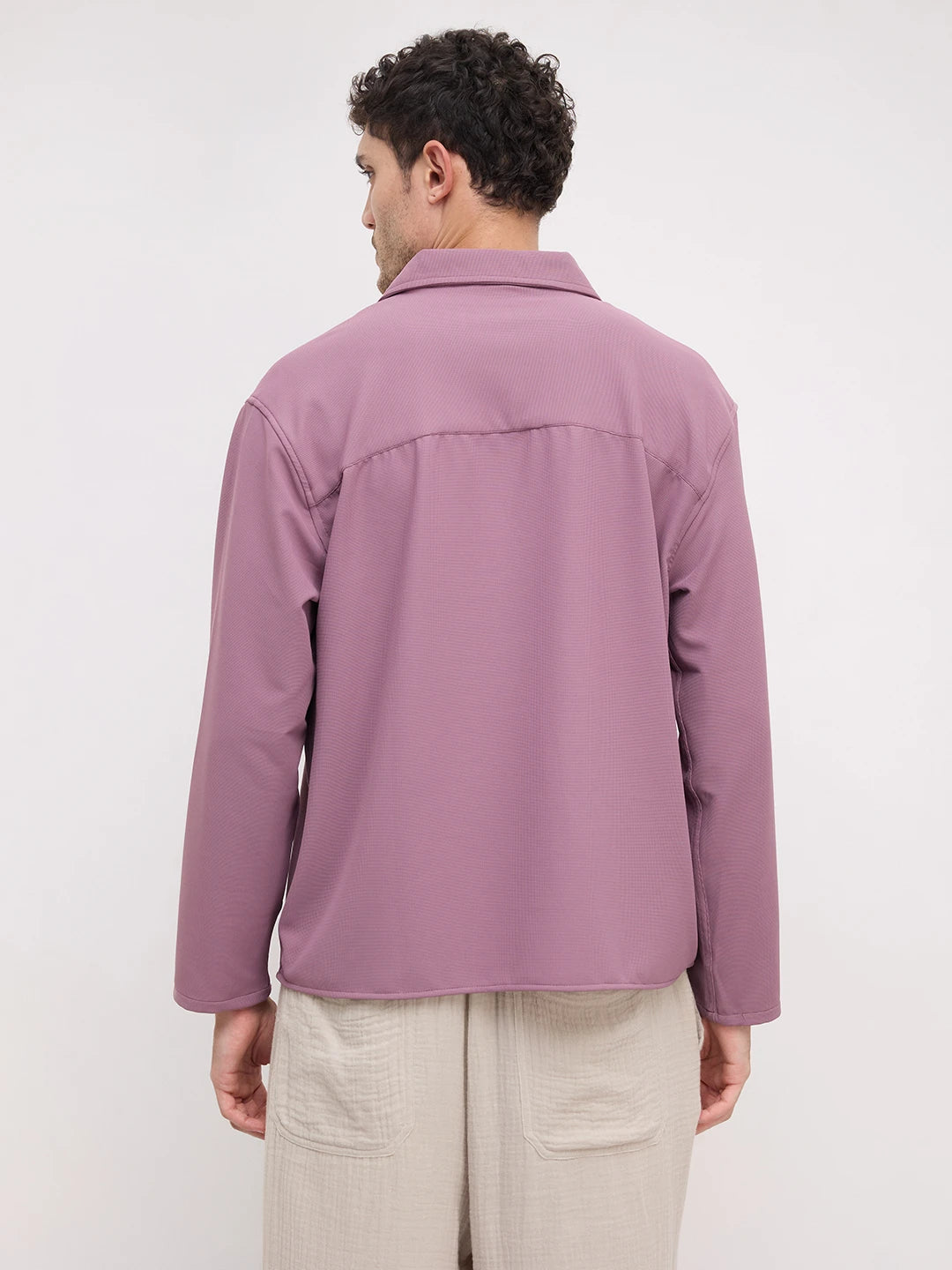 Elegant Grape Purple Oversized Polo Tencel Knit Shirt