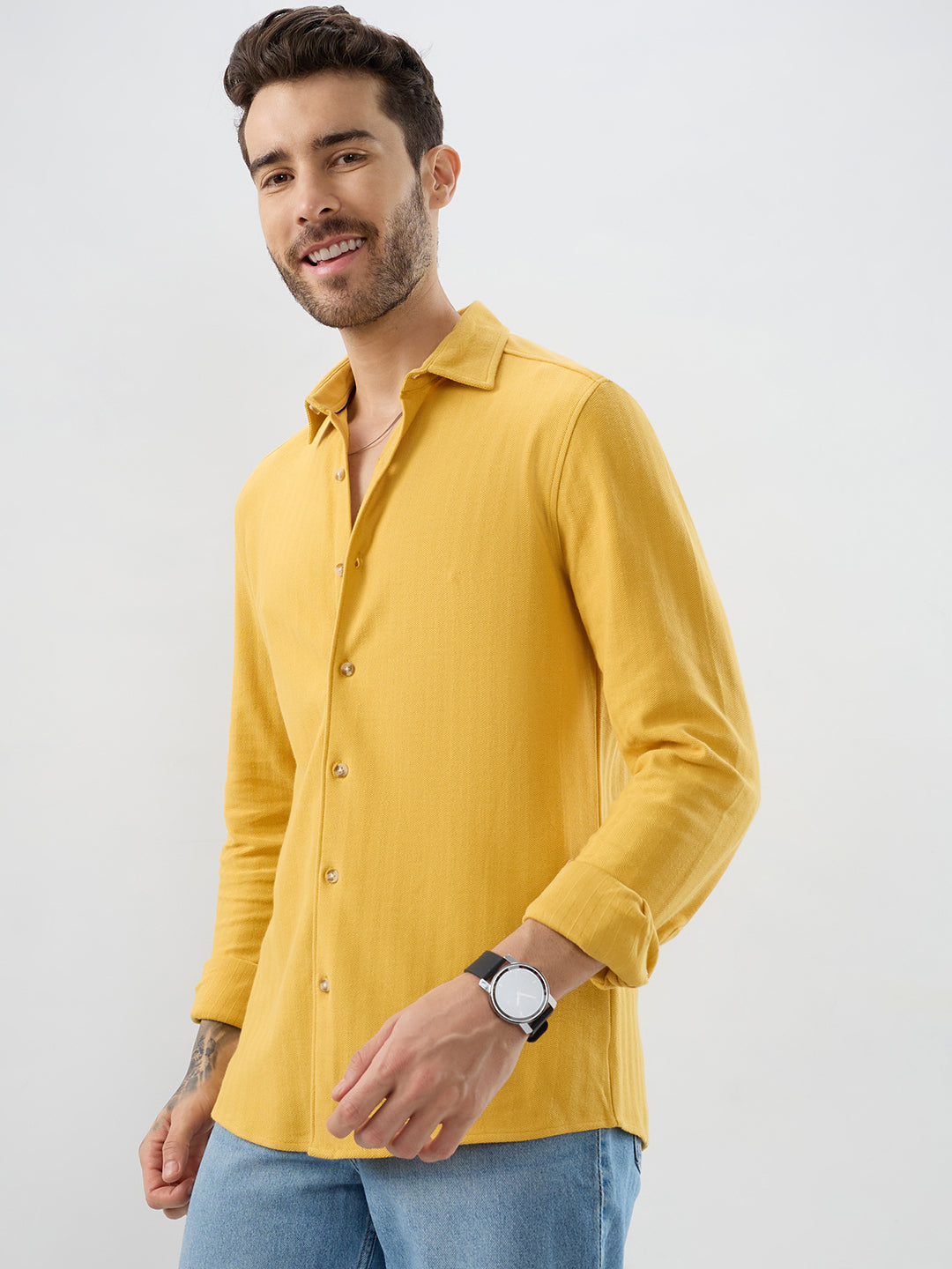 Sunflower Yellow Herringbone Knit Shirt