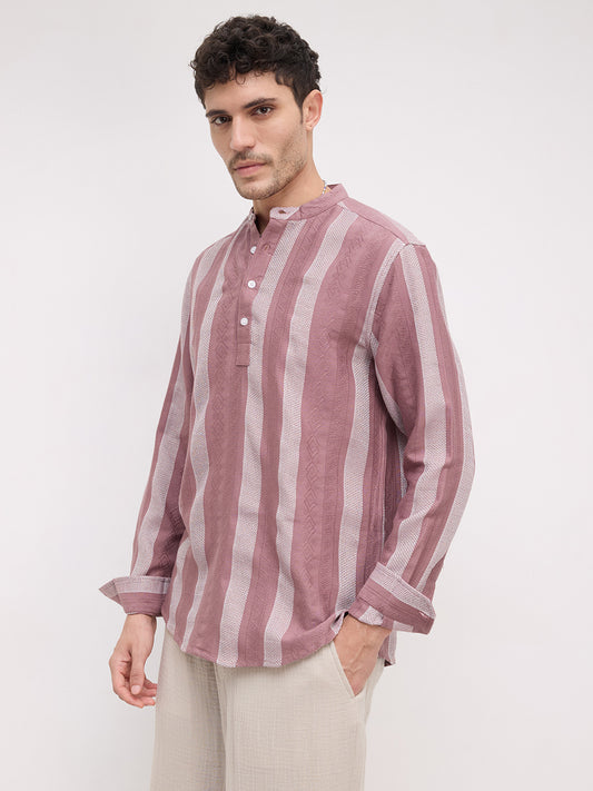 Dusty Mauve Artisan Contrast Loom Striped Kurta