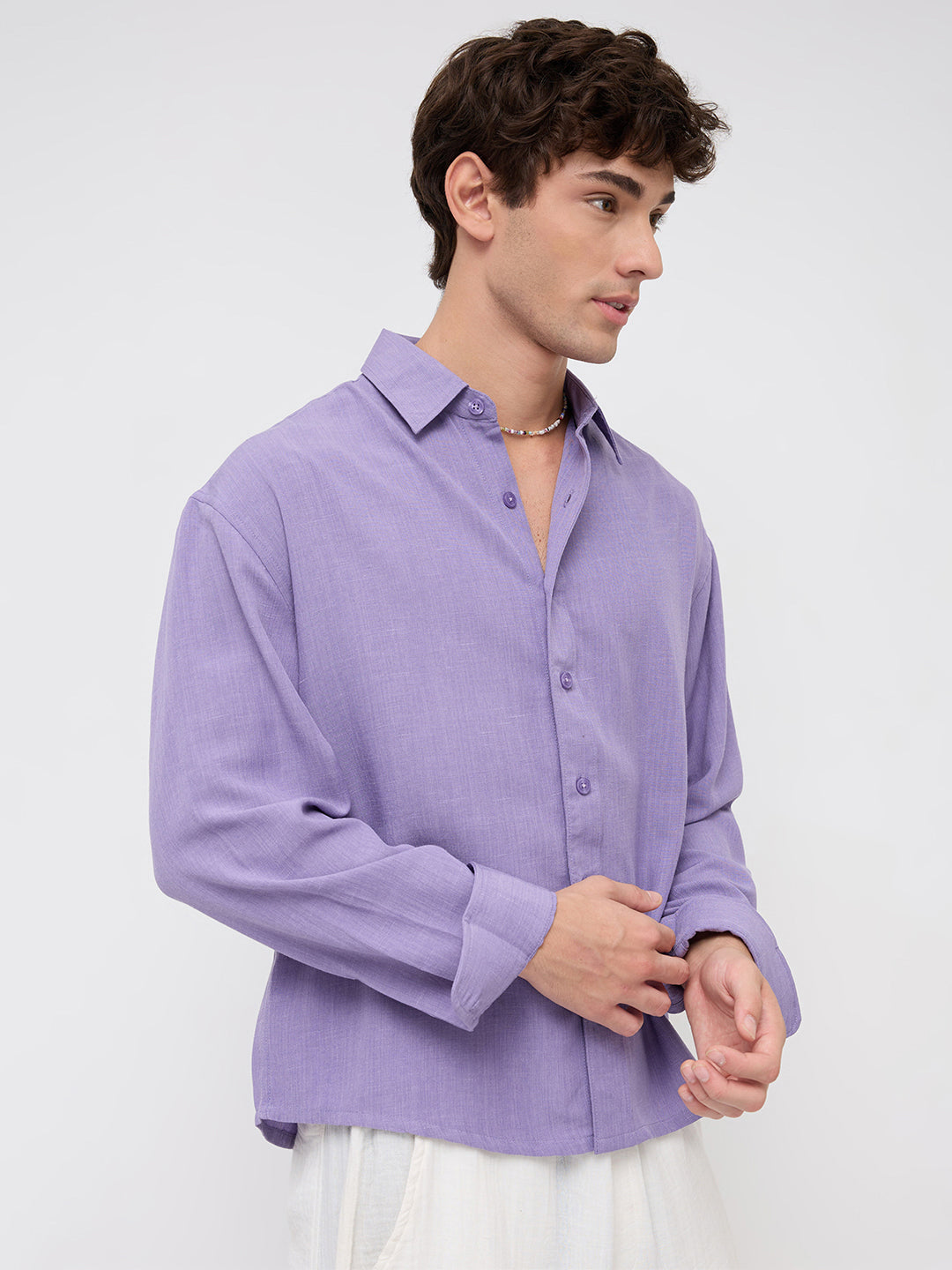 Soft Amethyst Fine Weave Boxy Fit Crop Shirt