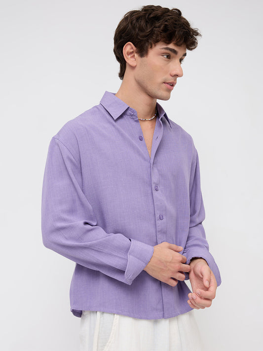 Soft Amethyst Fine Weave Boxy Fit Crop Shirt