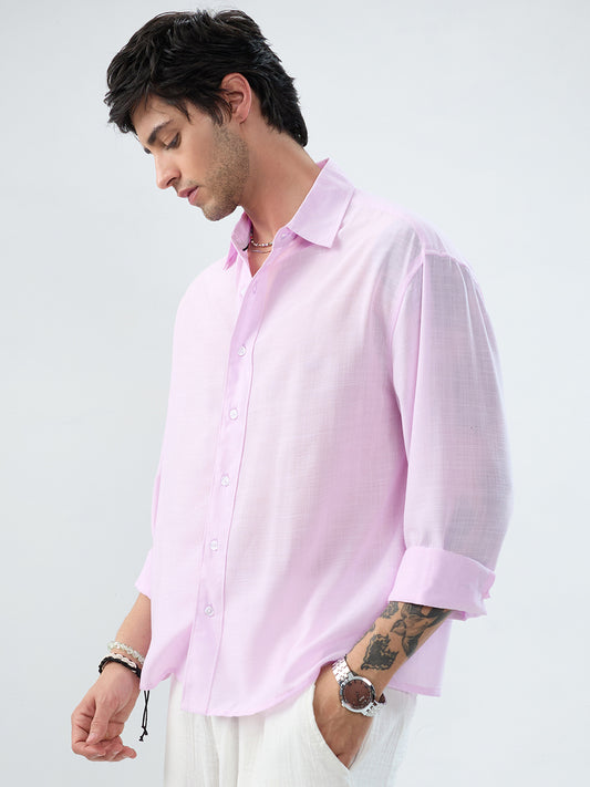 Pink Pearl Slub Textured Boxy Fit Crop Shirt