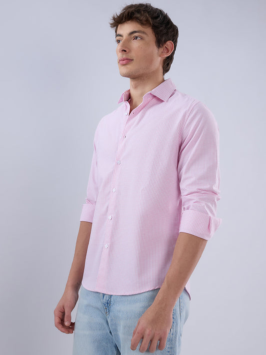 Baby Pink & White Tiny Checkered Oxford Shirt