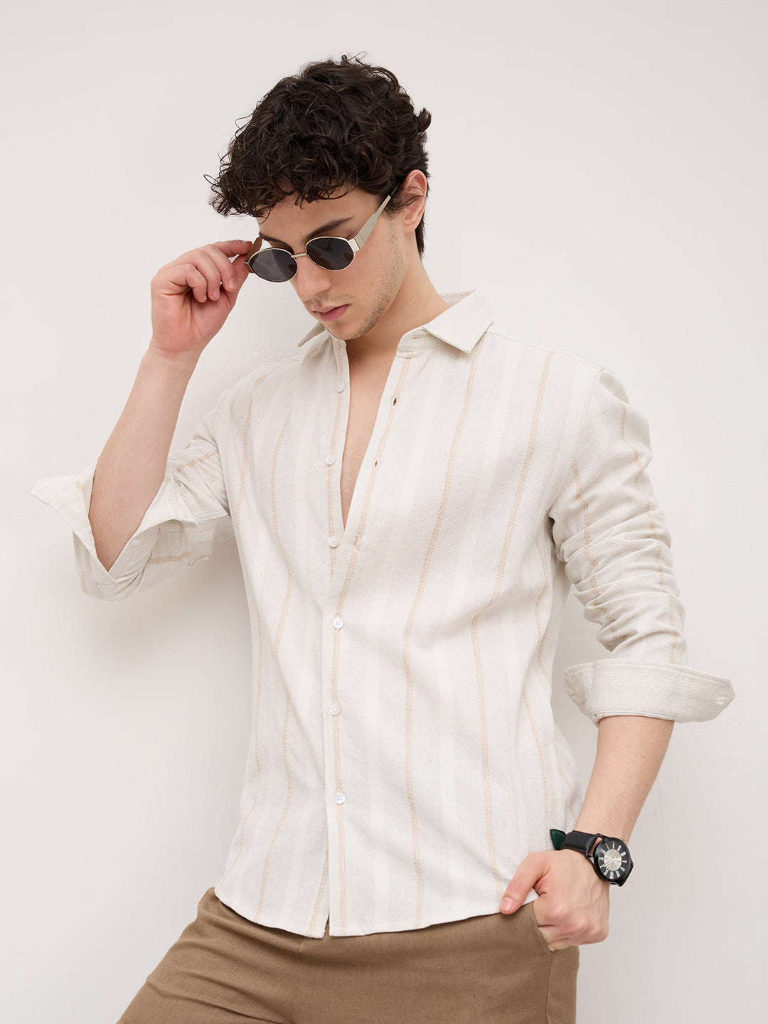 Refined Off-White Vertical Cable Weave Shirt