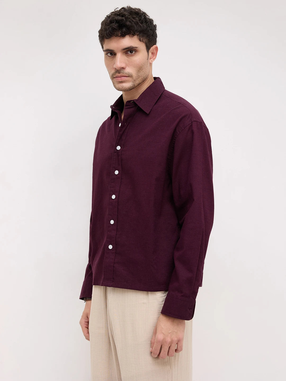 Luxe Wine Boxy Fit Crop Shirt