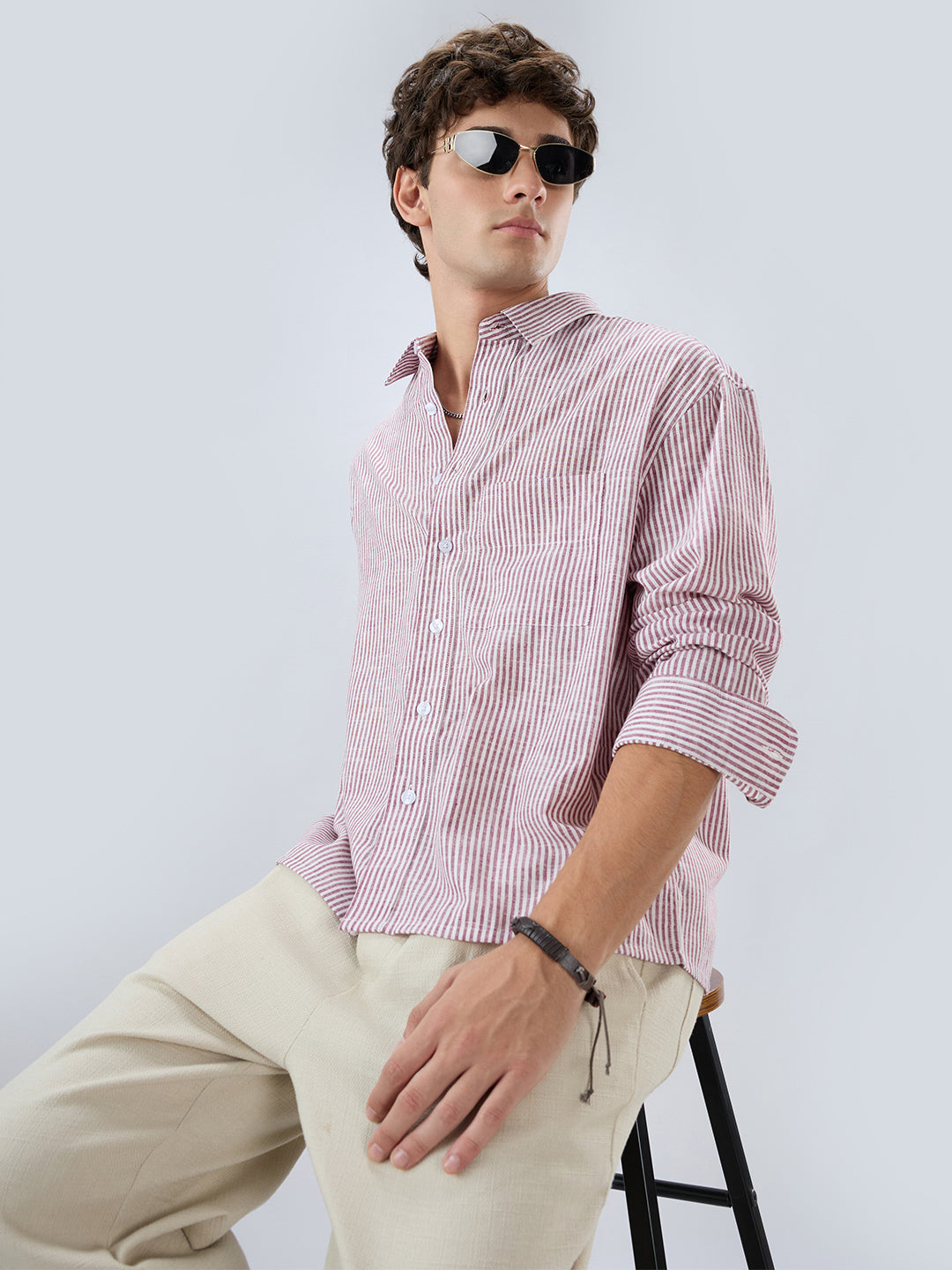 Rust Fine Candy Striped Boxy Fit Crop Shirt