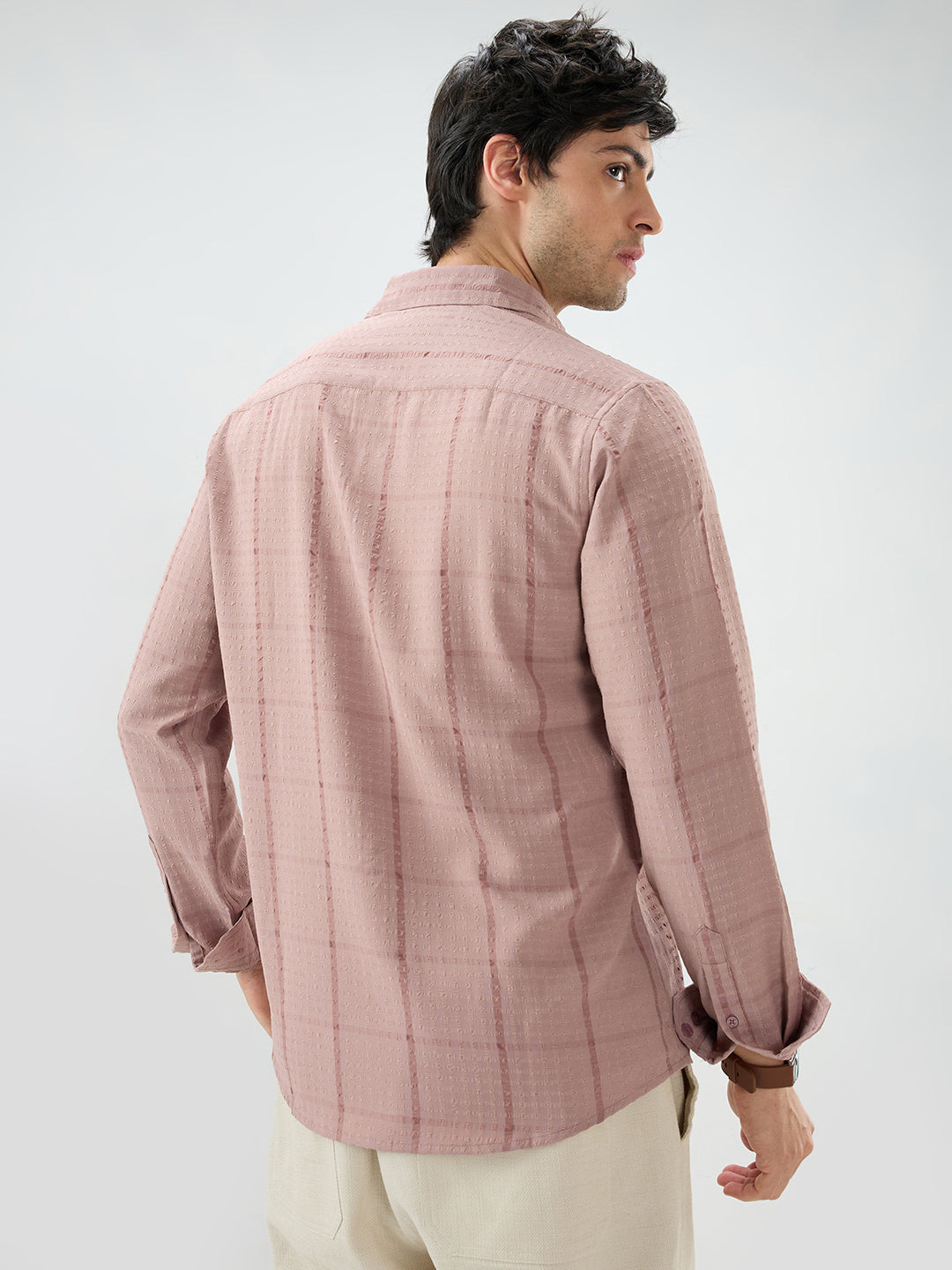 Vintage Peach Micro Checks Textured Shirt