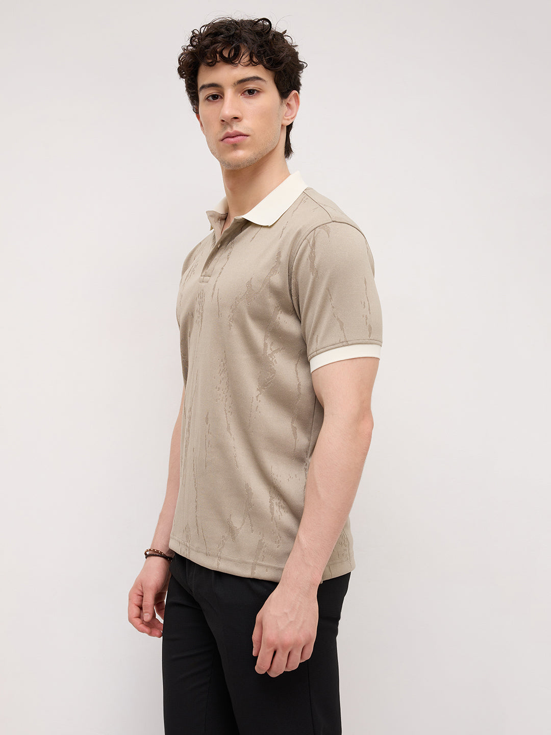 Classic Grey Textured Contrast Polo Knit T-Shirt
