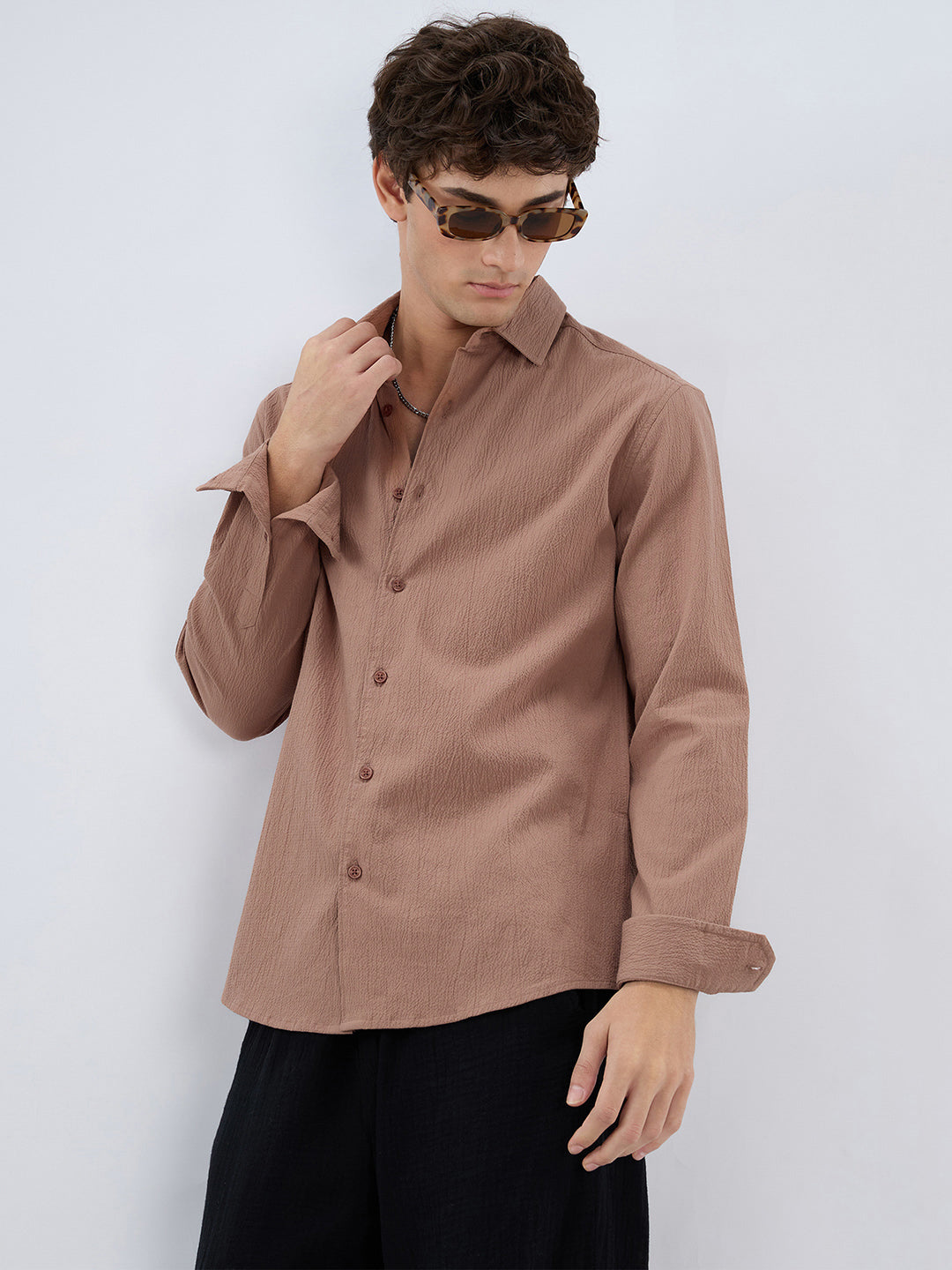 Elegant Apricot Textured Shirt