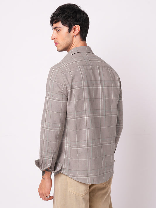 Elegant Taupe Brown Windowpane Checks Shirt