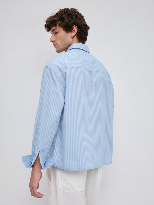 Skyline Blue Sheer Boxy Fit Crop Shirt