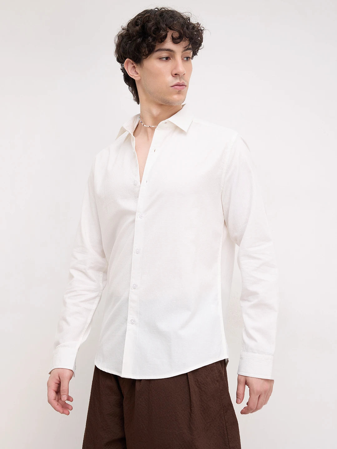 Luxe White Basket Weave Shirt