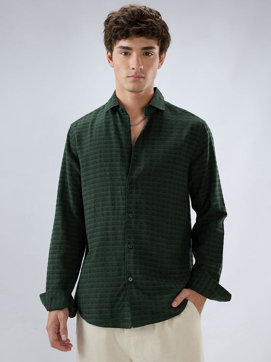 Emerald Green Horizontal Jacquard Striped Shirt