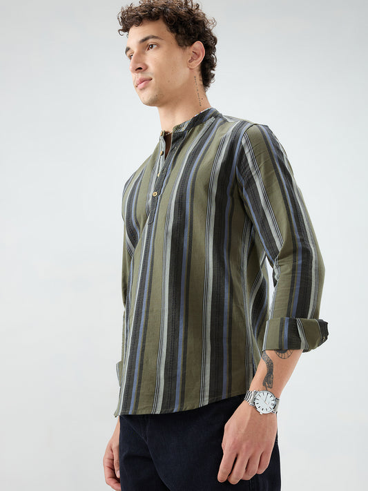 Refined Olive Multi Striped Kurta