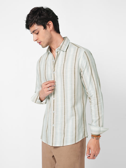 Tan & Blue Multi Stripe Classic Shirt