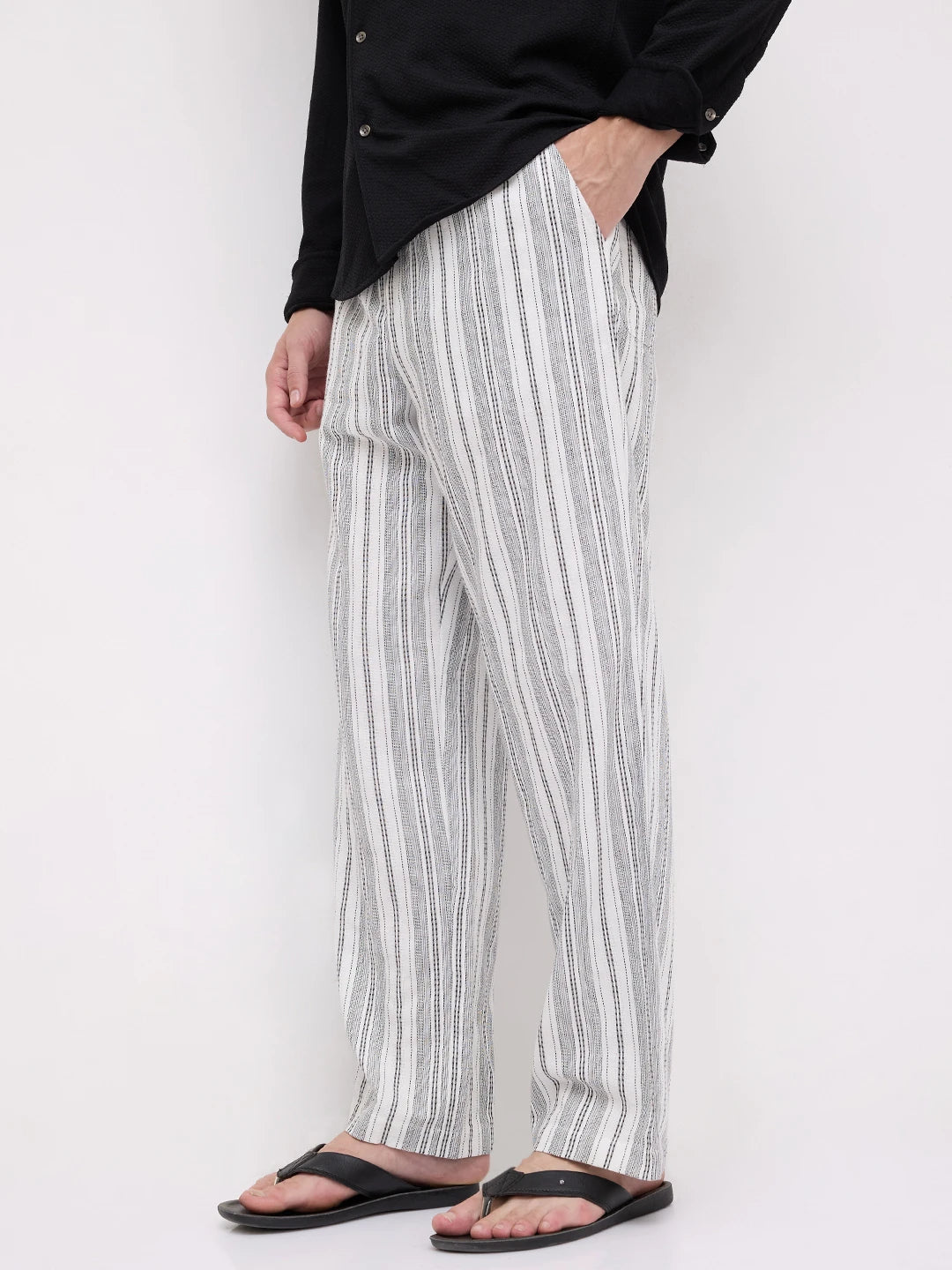 Artisan White Striped Straight Fit Trousers