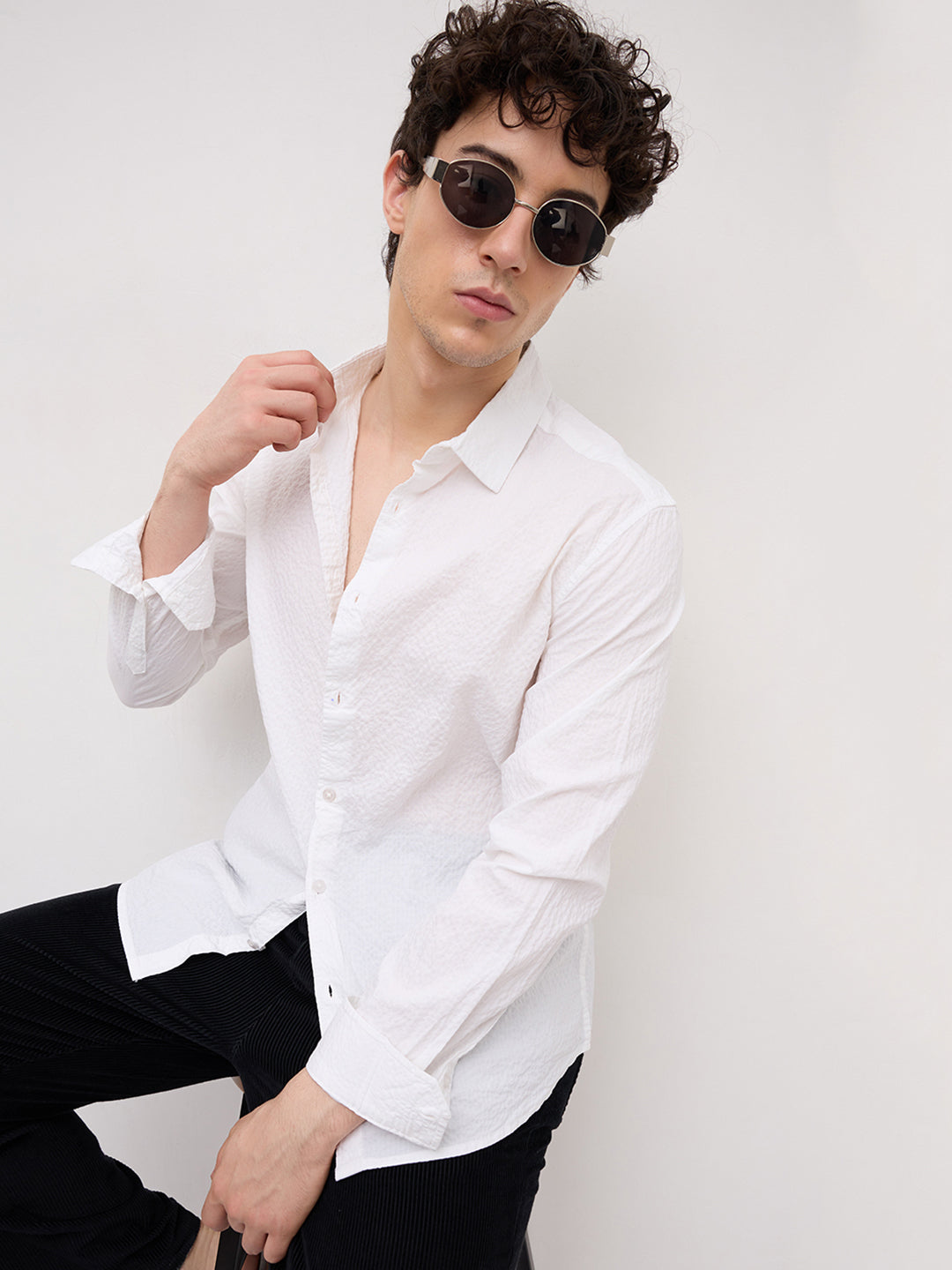 Pearl White Bubble Textured Shirt