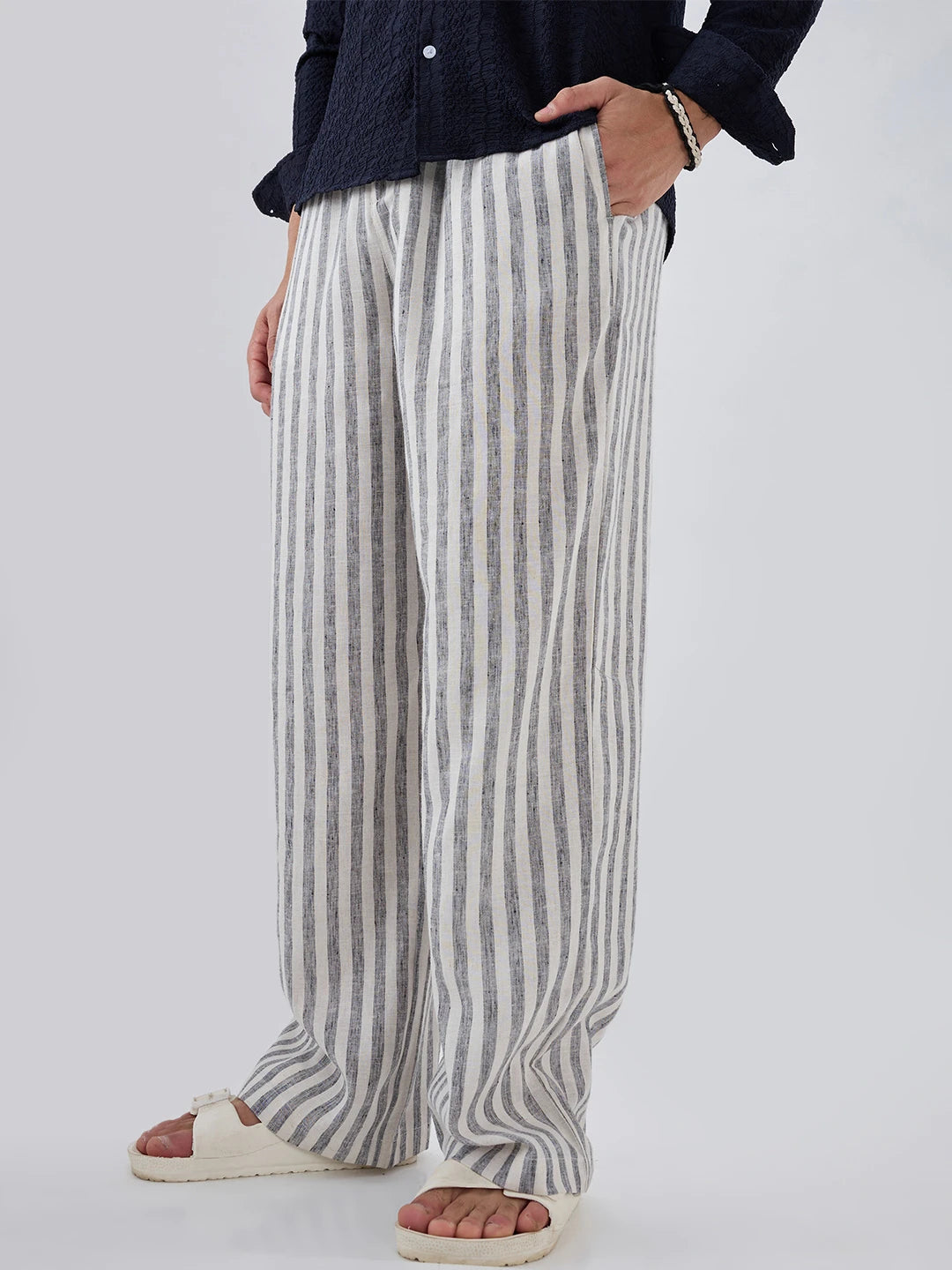 Monochrome Melange Textured Wide Leg Trousers