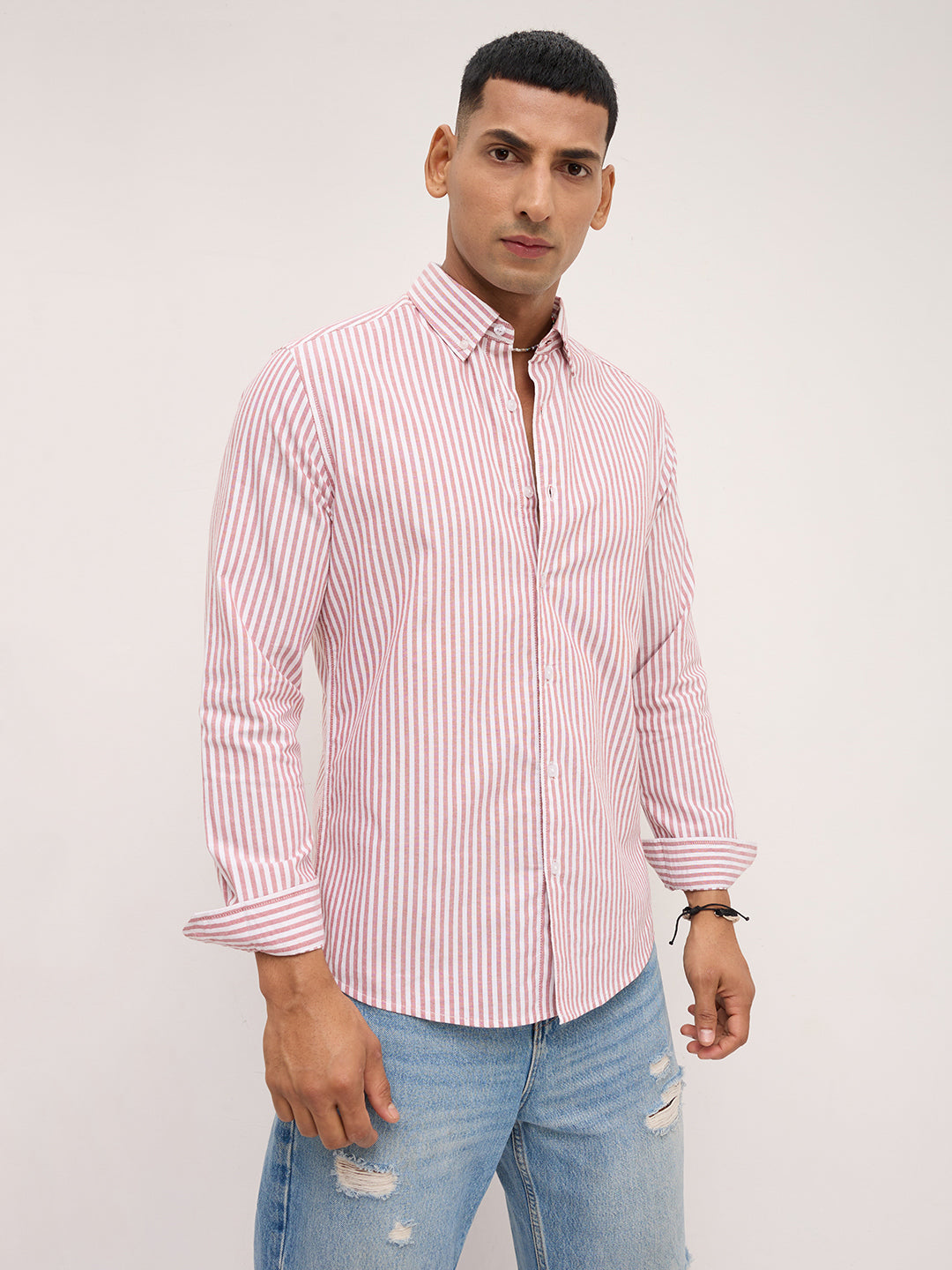Red & White Candy Striped Oxford Button-Down Shirt