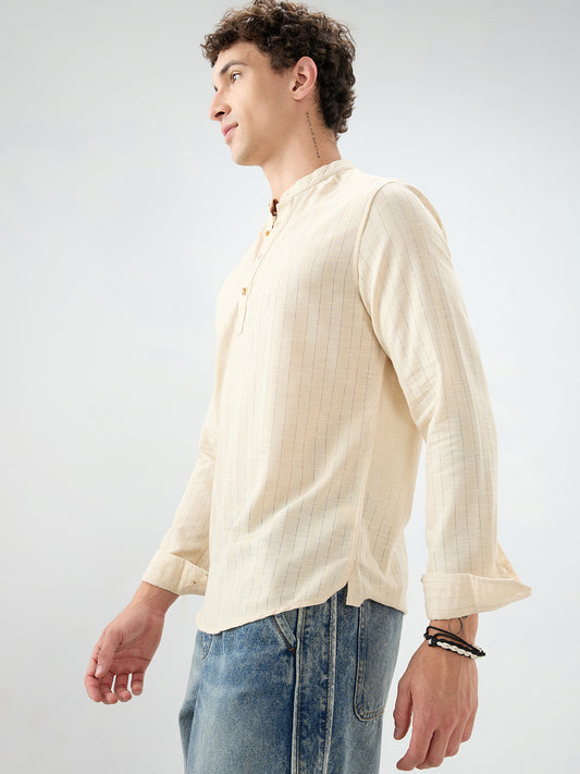 Soft Beige Ladder Striped Evening Kurta