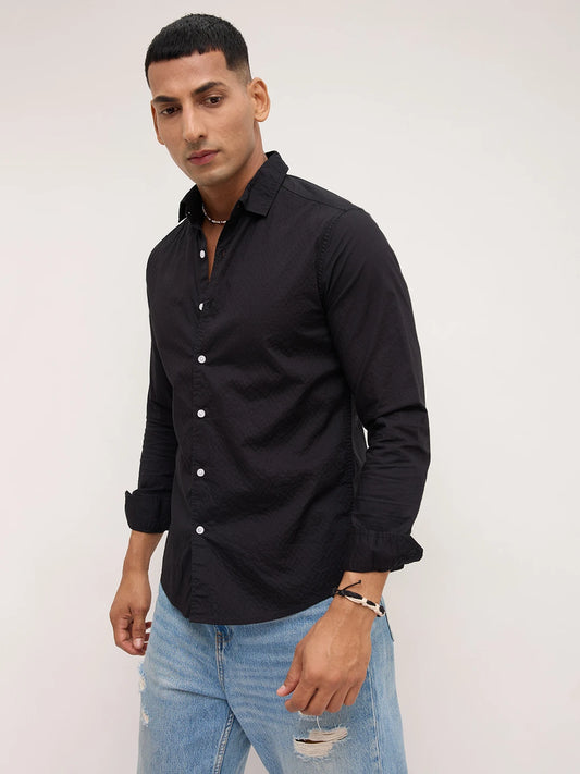 Timeless Black Minimal Textured Shirt
