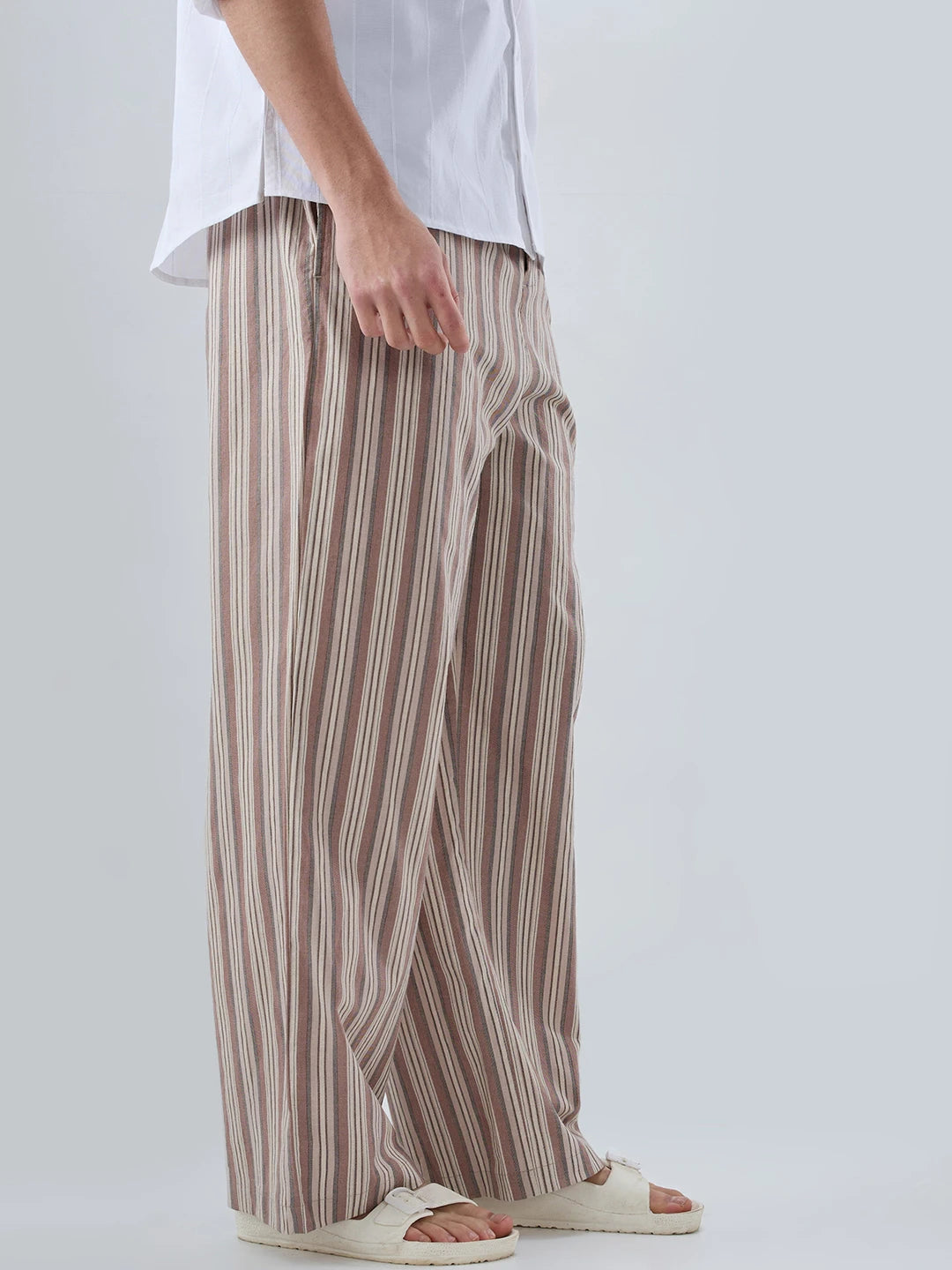 Brown Contrast Striped Wide Leg Trousers