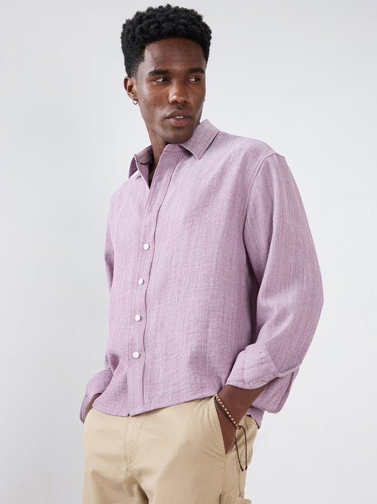 Lavender Textured Boxy Fit Crop Shirt