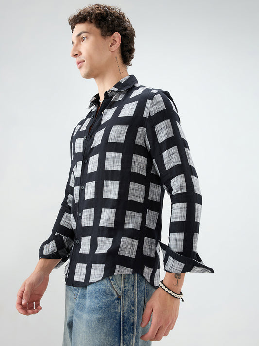 Black Artistic Block Weave Double Cloth Shirt