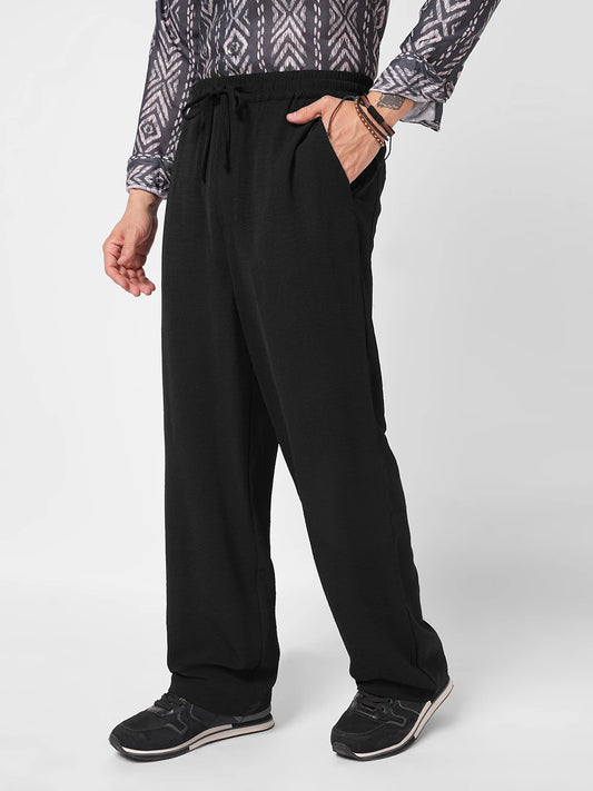 Elegant Plush Black Straight Fit Trousers