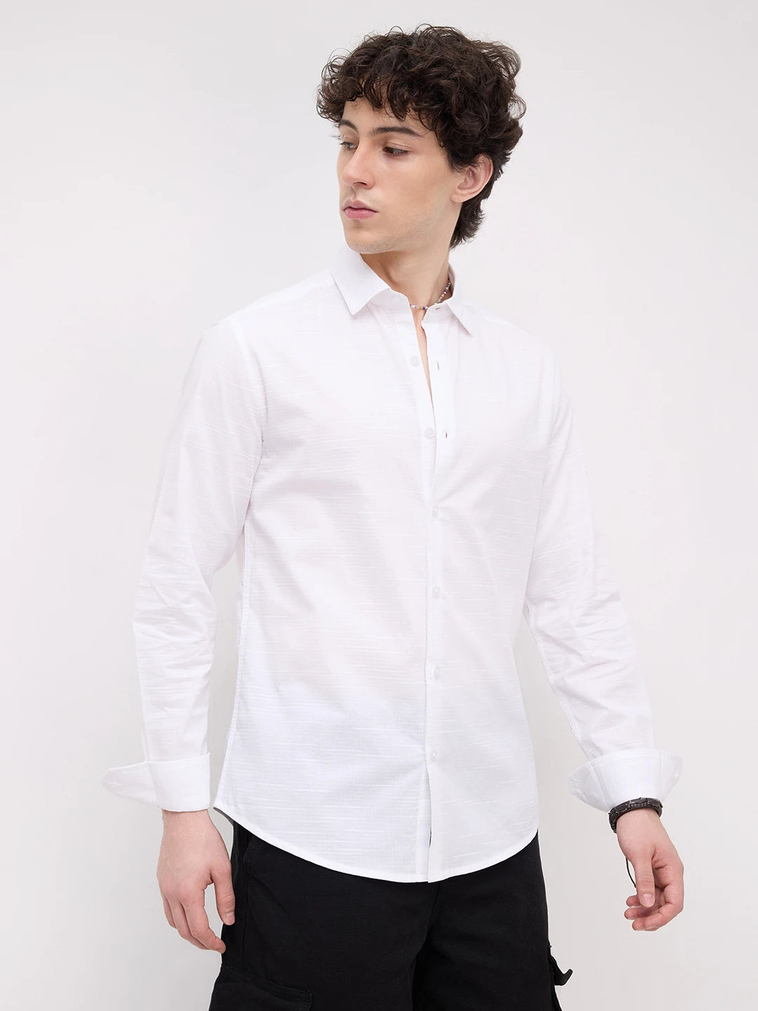 Refined Pearl White Textured Shirt