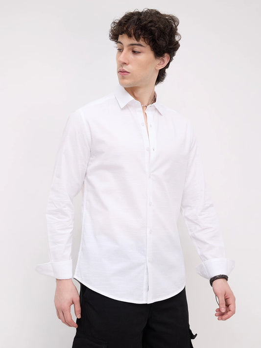 Refined Pearl White Textured Shirt