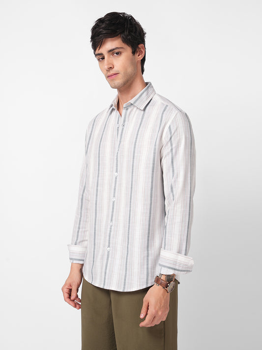 Elegant Grey Multi Pinstripe Panel Shirt