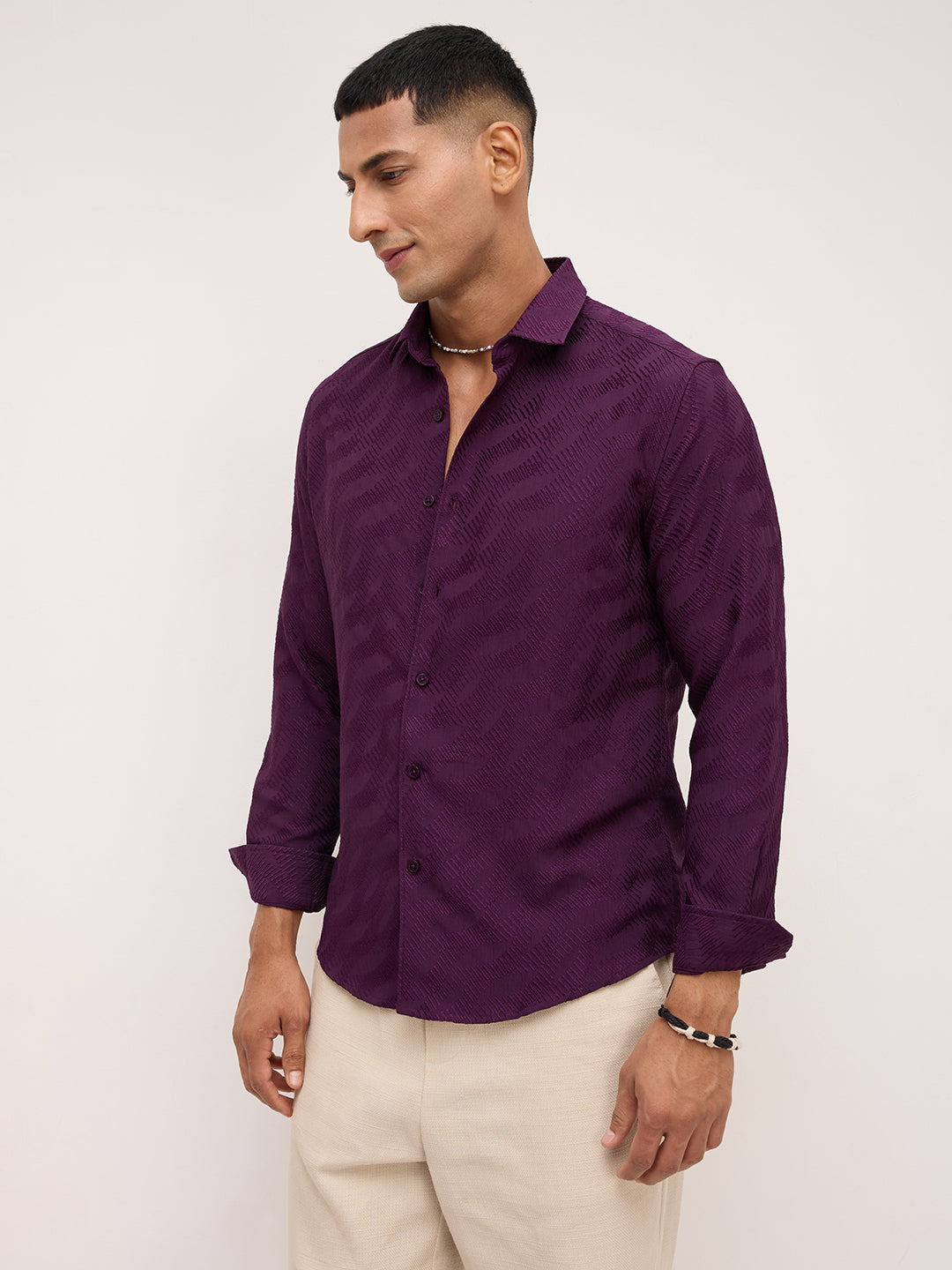 Deep Wine Contour Weave Evening Shirt