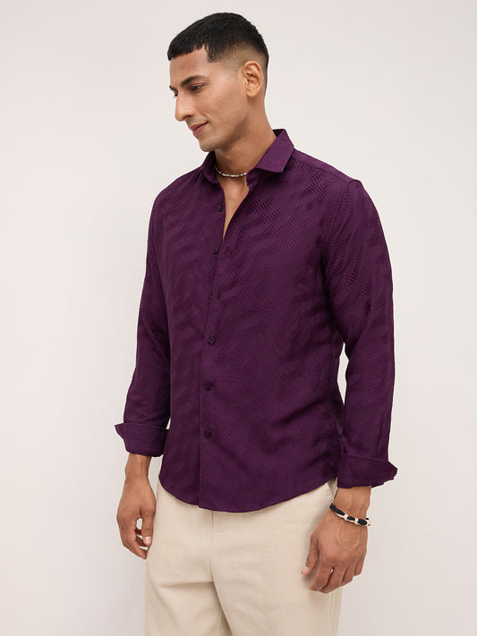 Deep Wine Contour Weave Evening Shirt
